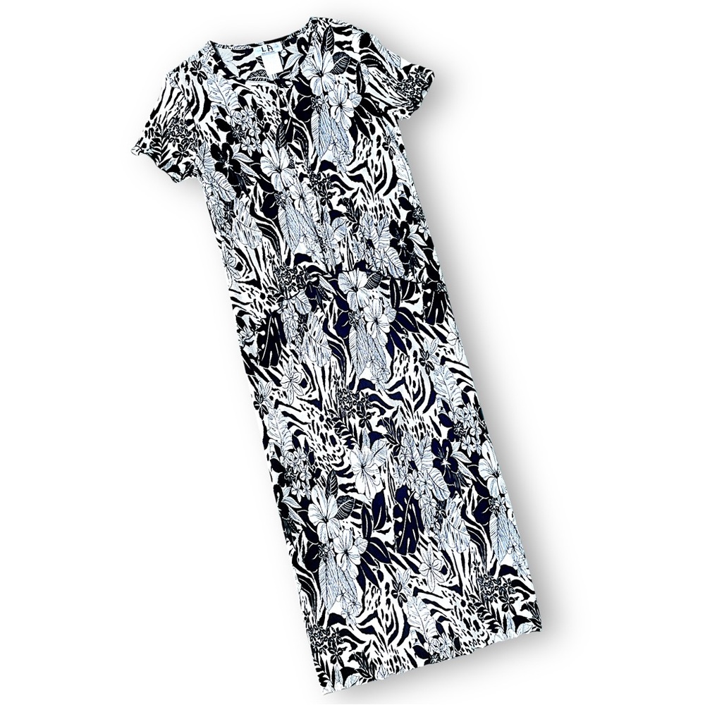 Floral Print Maxi Dress - Black & White